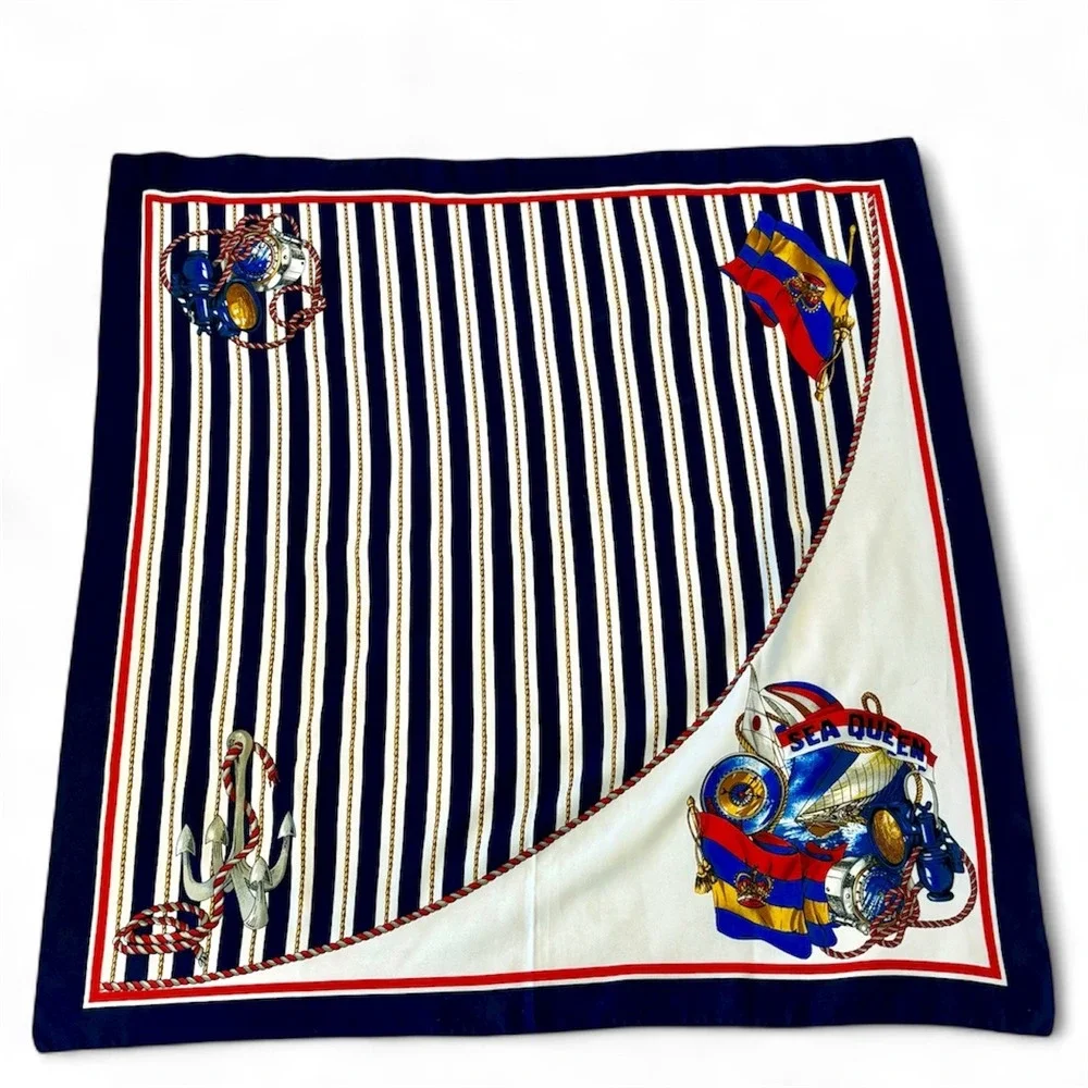 Nautical Sea Queen Scarf Sailing Ship Anchor Rope Navy Blue Women‎ Accessories